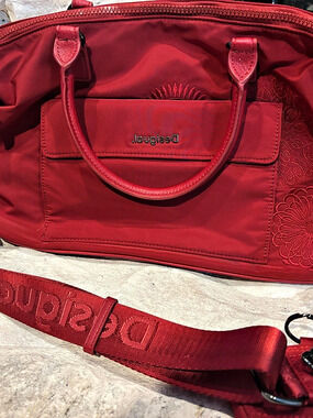 Desigual Red Nylon Embroidered Shoulder Bag Laptop Tote Bag
